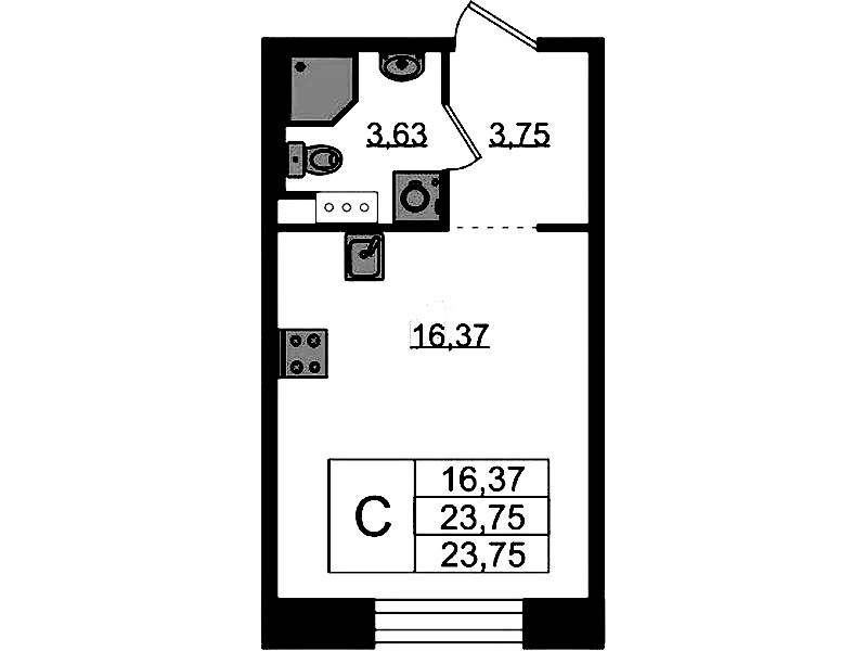 Квартира студия 23.75 м², 3/5 эт., ЖК «Plus Пулковский»